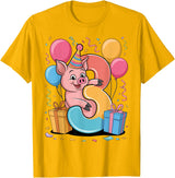 3rd Girls, Boys Pig 3 Birthday Pig 3rd birthday for boy girl 3 years old third three Pig T-Shirt - Golden Yellow