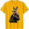 Cute Rabbit Bunny Playing Saxophone Rabbits Musician Music T-Shirt in Golden Yellow