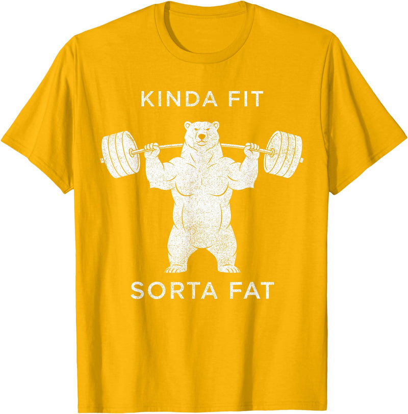 Polar Bear Funny Gym Guy Gifts Powerlifting Fat Guy Shirt, for Men Kinda Fit Sorta Fat Bear T-Shirt - Golden Yellow