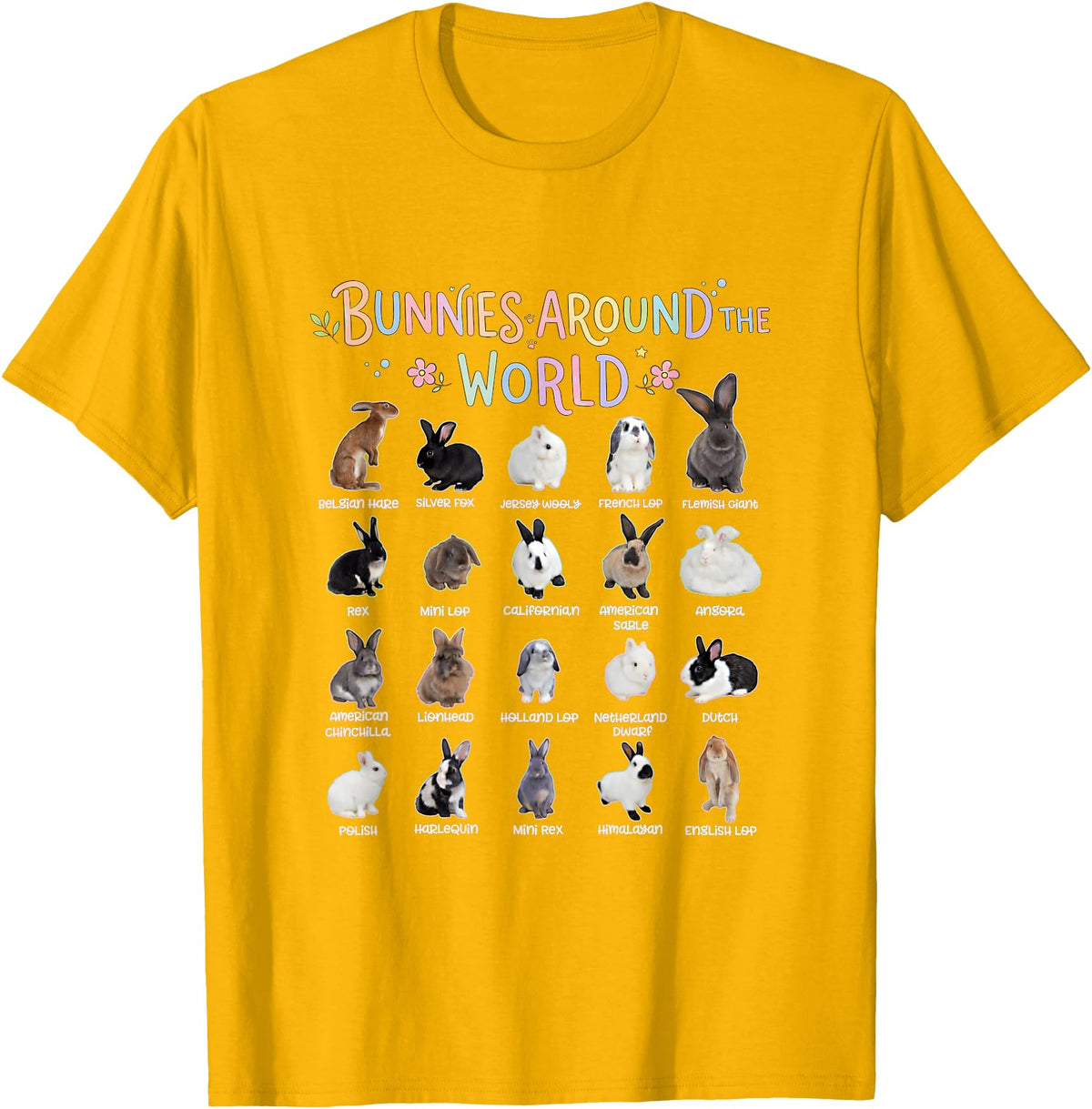 Cute Animal Rabbit Lover Bunny Graphic T-Shirt in Golden Yellow