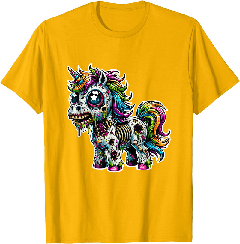 Cool Zombie Horror and Halloween Designs Scary Zombie Unicorn Scary Halloween Horror Monster Design T-Shirt - Golden Yellow