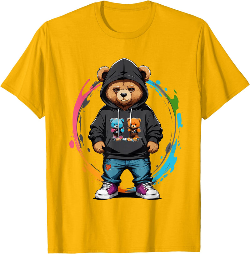 The Big Teddy Bear Crew Teddy Bear Gangster in Hip Hop Street Clothes T-Shirt - Golden Yellow