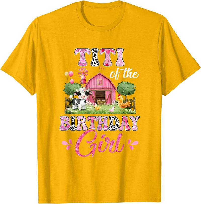 Cow First Birthday Girl Family Titi Of The Birthday Girl 1St Birthday Cow Farm Family T-Shirt - Golden Yellow