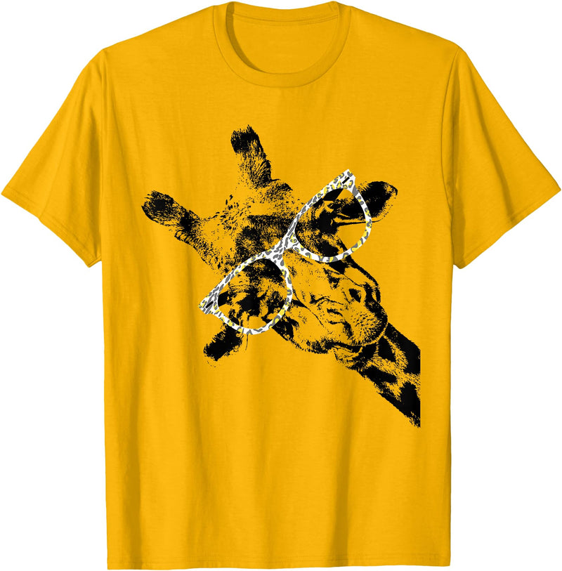 Giraffe Print Clothes Hipster Merch Giraffe Tee Vintage Animal Leopard Print Glasses T-Shirt - Golden Yellow