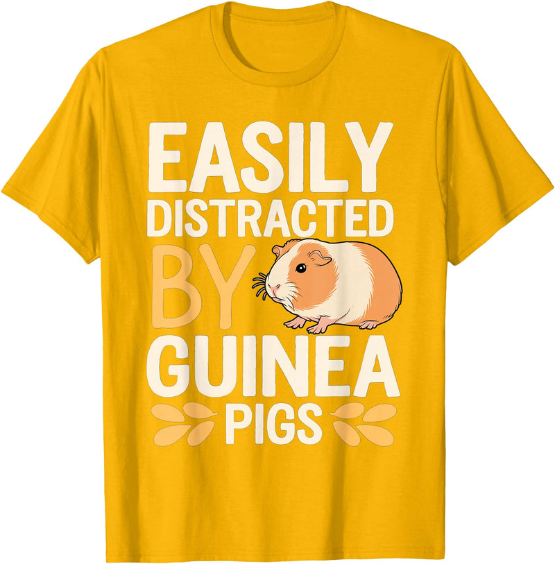 Easily Distracted by Guinea Pigs Outfit Guinea Pigs Jokes Easily Distracted by Guinea Pigs Sarcastic T-Shirt - Golden Yellow
