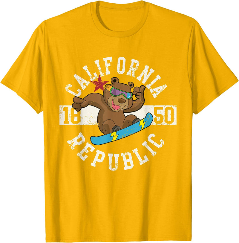 California Gift Kids Boys Girls Men Women Mom Dad California Republic Bear Snowboarder Snowboarding Snowboard T-Shirt - Golden Yellow