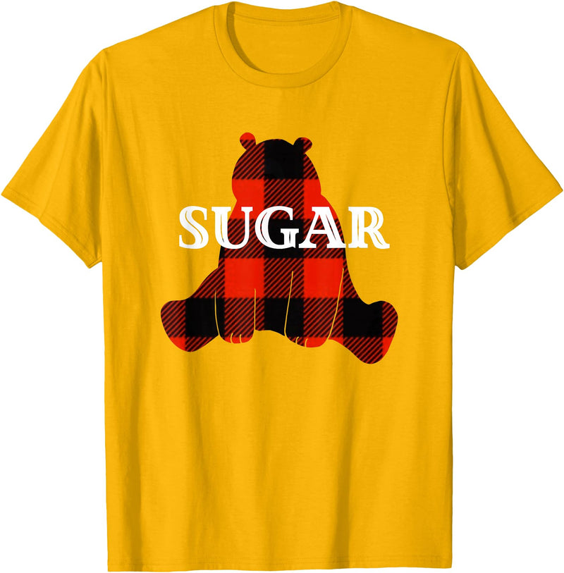 Buffalo Plaid Bear Designs Sugar Nickname Bear Buffalo Plaid Design T-Shirt - Golden Yellow