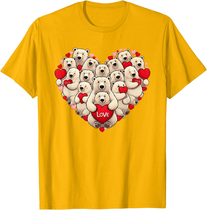 Cute Polar Bear Lovers Valentine Costume Women Men Funny Polar Bear Heart Valentine Polar Bear Womens Mens Kids T-Shirt - Golden Yellow