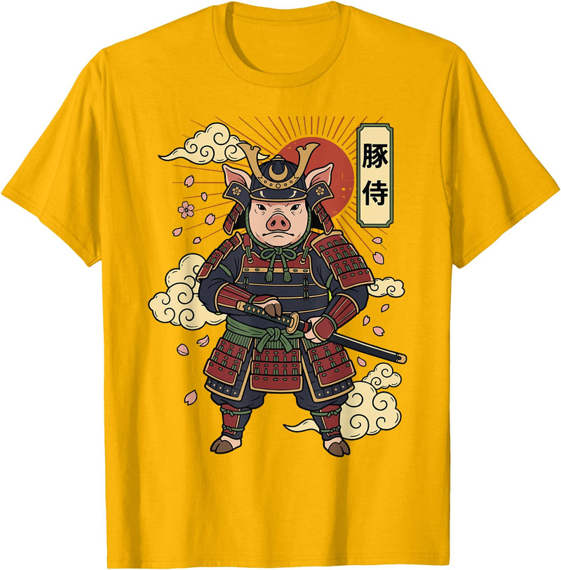 Samurai Pig Anime Japan Pig Samurai Japanese Warrior T-Shirt - Golden Yellow