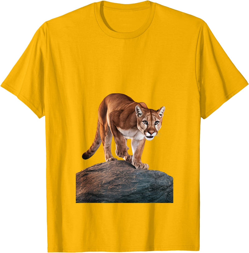Mountain Lion Prowling and almost about to attack Mountain Lion on The Hunt and About to Pounce T-Shirt - Golden Yellow