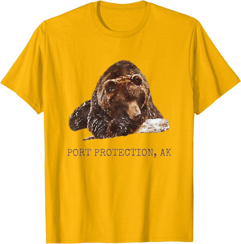 Port Protection Alaska Wild Grizzly Bear Nature Port Protection Brown Grizzly Bear In Snow Alaska Pacific NW T-Shirt - Golden Yellow