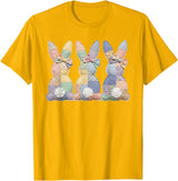Easter Patchwork Bunny Cute Bunny Rabbit Coquette Lace Bow T-Shirt in Golden Yellow