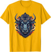 Wild Buffalo Bison Tribal Western Spirit Fierce Wild Bison Head Tribal Geometric Buffalo T-Shirt - Golden Yellow