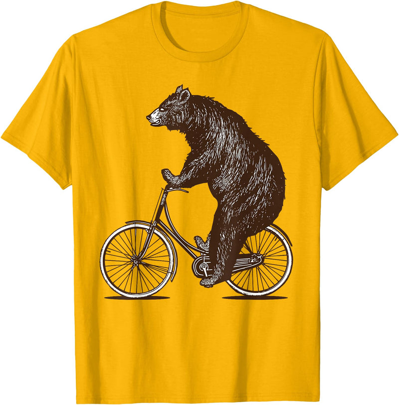 thechicgeek Bear on Bike Cute Grizzly Bicycling T-Shirt - Golden Yellow