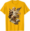 Vintage Angel Aesthetic Classical Art Cute Cherub Angel with Bear Baroque Renaissance Aesthetic T-Shirt - Golden Yellow