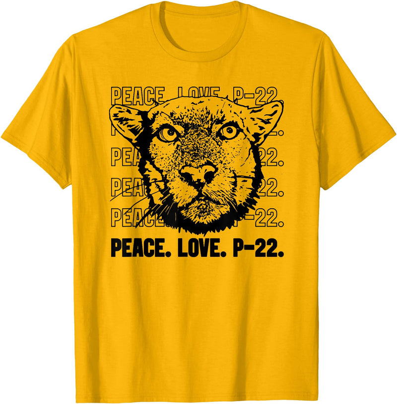 P22 Mountain Lion Tee Shirts for Nature Lovers P-22 Mountain Lion Legend LA California Art P22 Peace Love T-Shirt - Golden Yellow