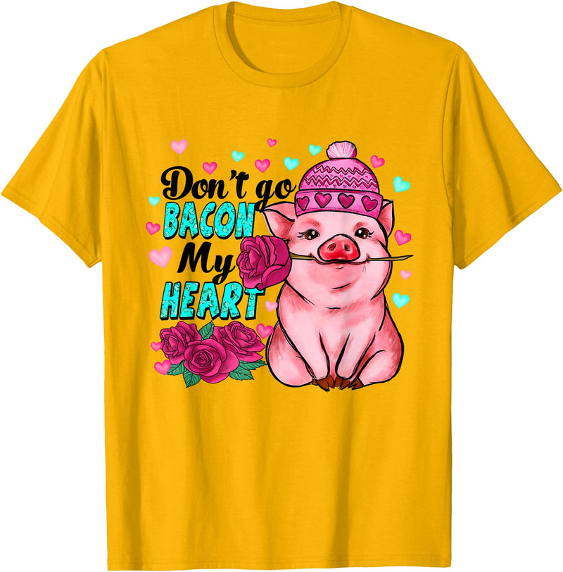 Punny Pig Valentine Apparel Don't Go Bacon My Heart Funny Pig Valentine Tee T-Shirt - Golden Yellow