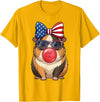 Cute Guinea Pig Bubble Gum Coquette Bow Girls Kids Patriotic Guinea Pig 4th of July Bow American Flag Girls T-Shirt - Golden Yellow