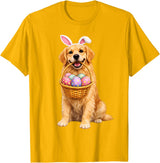 Golden Retriever Bunny Ears Eggs Cute Easter Dogs T-Shirt in Golden Yellow