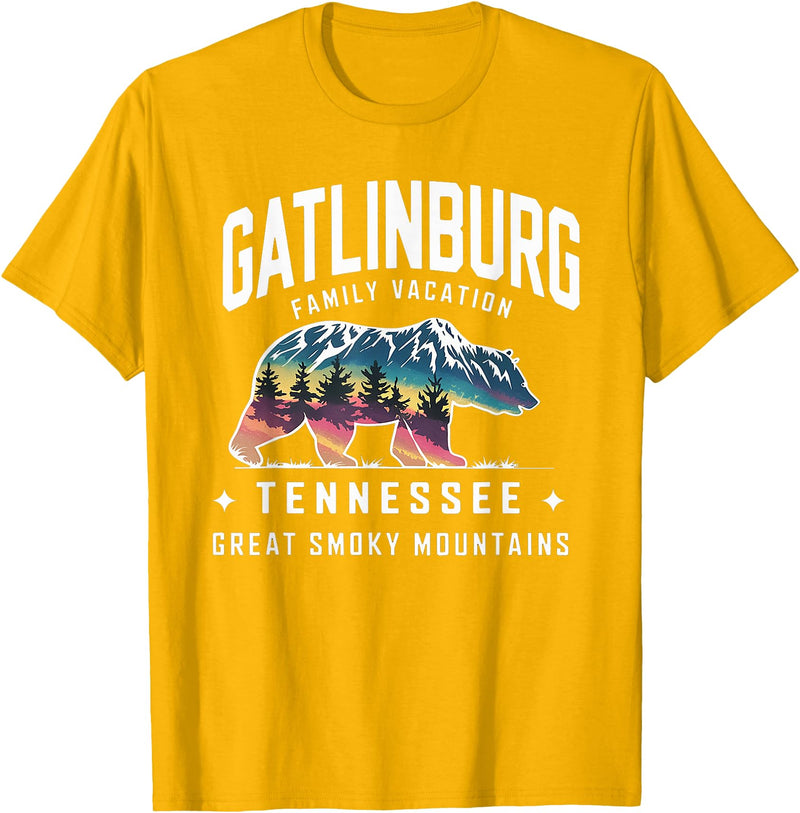 Gatlinburg Family Vacation Tees Family Vacation Mountains Gatlinburg Tennessee Bear Souvenir T-Shirt - Golden Yellow