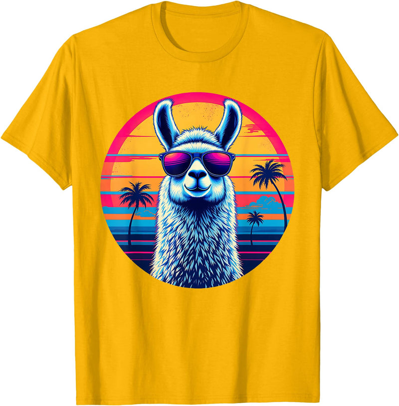 Llama Alpaca Vintage Art Co. Llama Alpaca Retro 80s Style T-Shirt - Golden Yellow