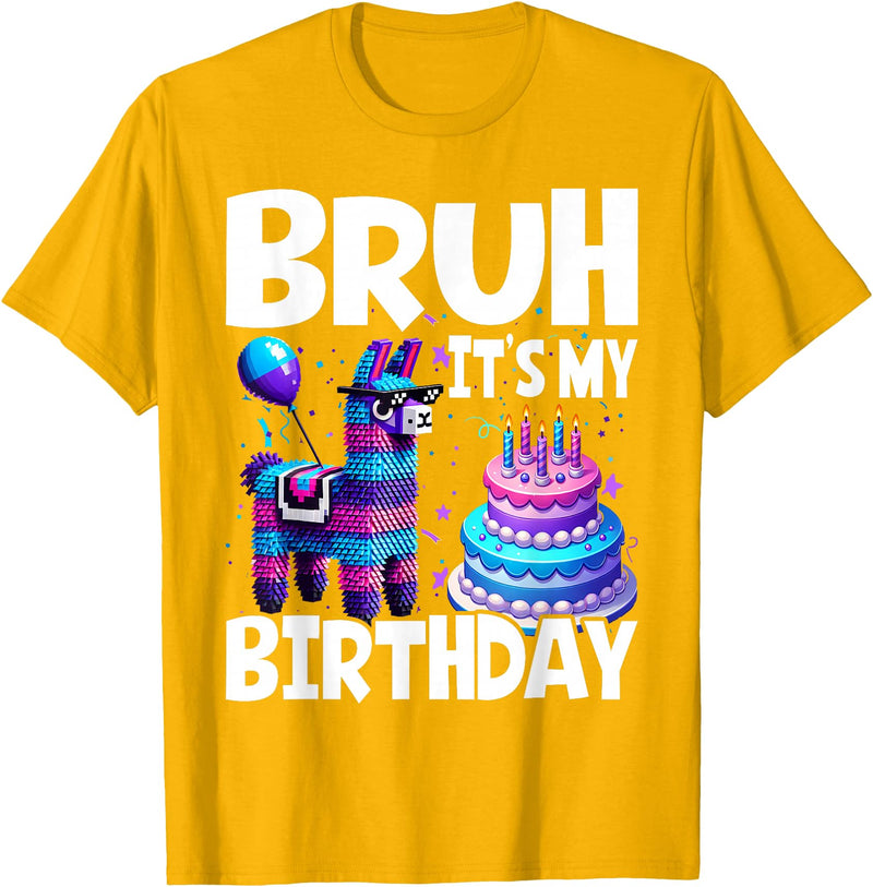 Llama Lover Gift Co. Bruh Its My Birthday Llama Pinata T-Shirt - Golden Yellow
