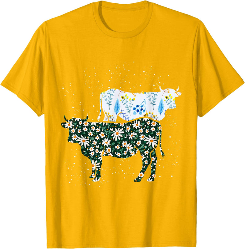 Vintage Animals Designs Vintage Cow T-Shirt - Golden Yellow