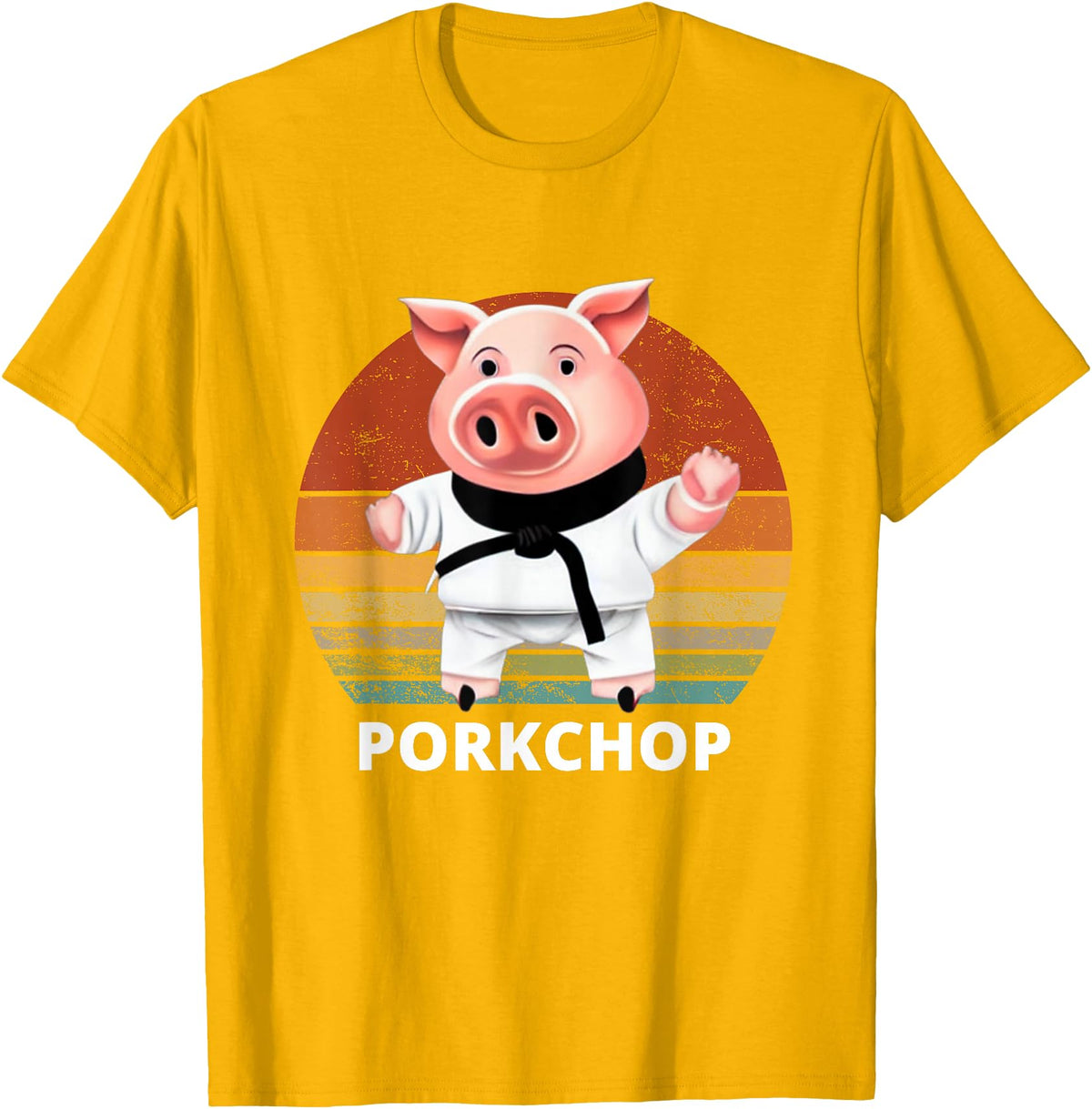 Animals Puns Pig Karate Pork Chop Pun T-Shirt - Golden Yellow