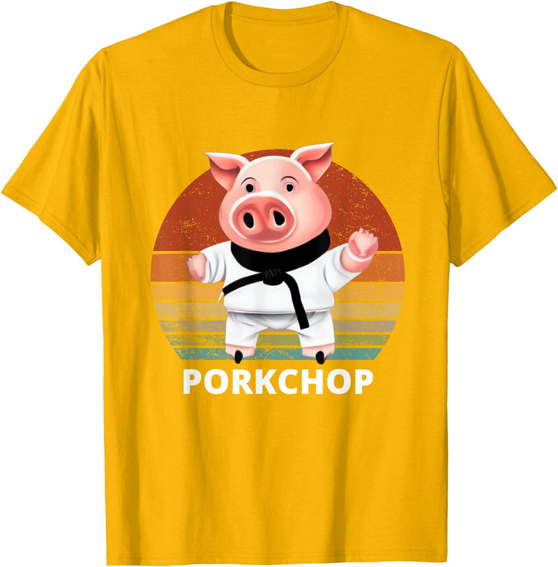 Animals Puns Pig Karate Pork Chop Pun T-Shirt - Golden Yellow