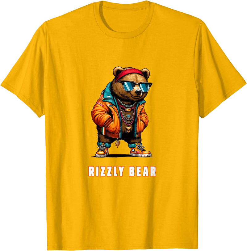 The Rizzly Grizzly Rizzly Bear Cool Grizzly Bear Wearing Sunglasses Rizz Slang T-Shirt - Golden Yellow