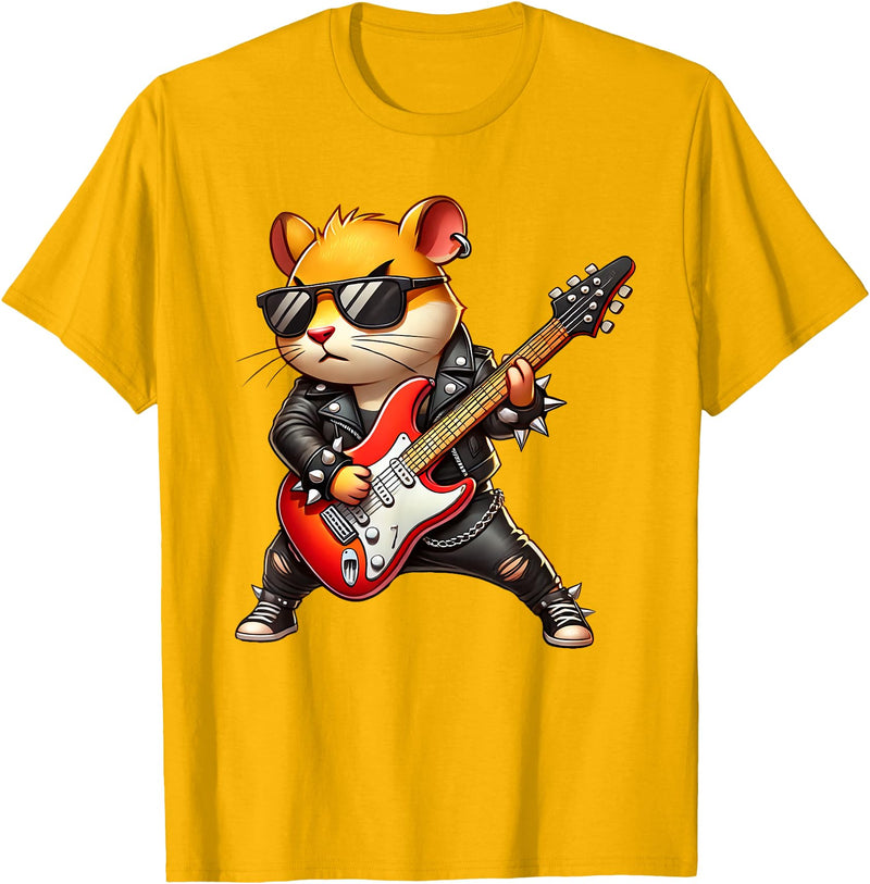Hamster Electric Guitar Concert Music Lover Men Women Kids T-Shirt - Golden Yellow