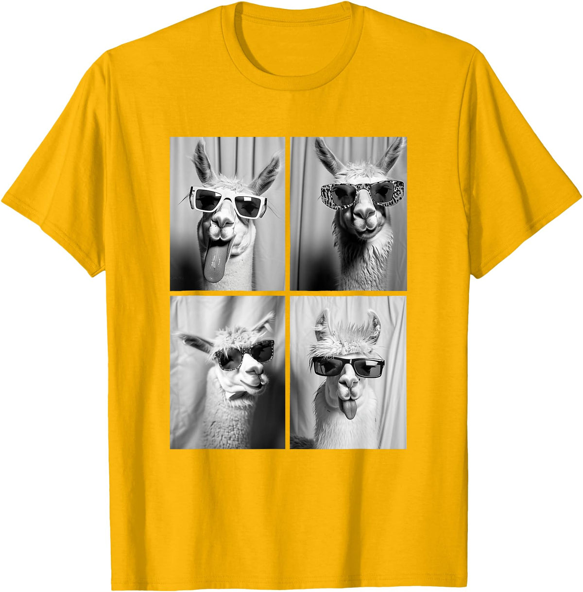 Funny Animal Photography Clothing Co. Funny Llamas with Sunglasses Cool Llama Animals Photo Booth T-Shirt - Golden Yellow