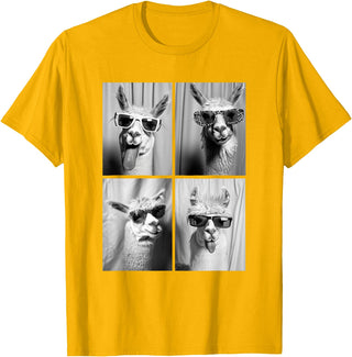 Funny Animal Photography Clothing Co. Funny Llamas with Sunglasses Cool Llama Animals Photo Booth T-Shirt - Golden Yellow