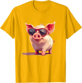 Funny Piggy Pig Sunglasses Piggy Costume for bespectacled Pigs Lovers T-Shirt - Golden Yellow
