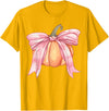 Coquette Halloween Tees NYC Coquette Autumn Pumpkin Pink Bow Girly Halloween Fall Women T-Shirt - Golden Yellow