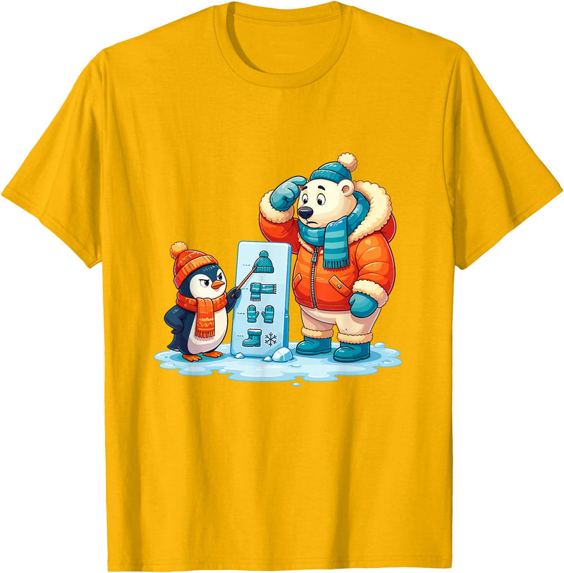 Cute Winter Penguin Polar Bear Humor Funny Penguin Teaching Polar Bear Winter T-Shirt - Golden Yellow