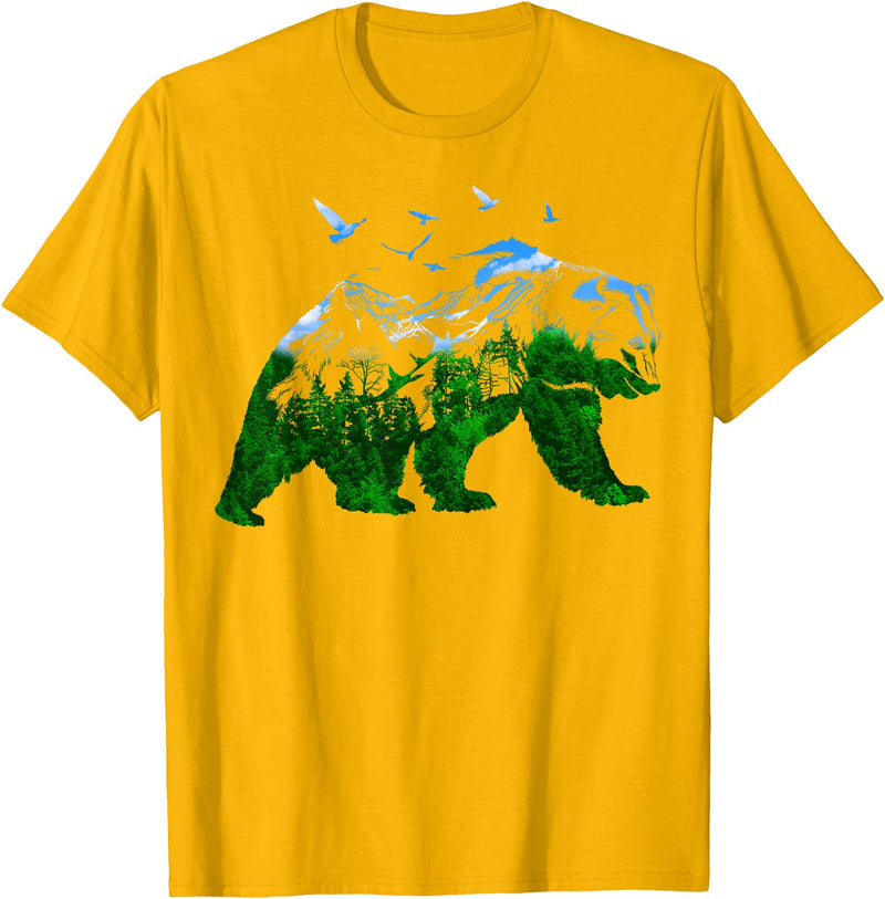 Nature Forest Trees Mountains Bear Wildlife Shirts Bear Nature Outdoor Mountains Forest Trees Bear Wildlife T-Shirt - Golden Yellow