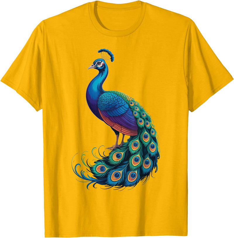Peacock Peafowl Colorful Bird Peacock Illustration T-Shirt - Golden Yellow