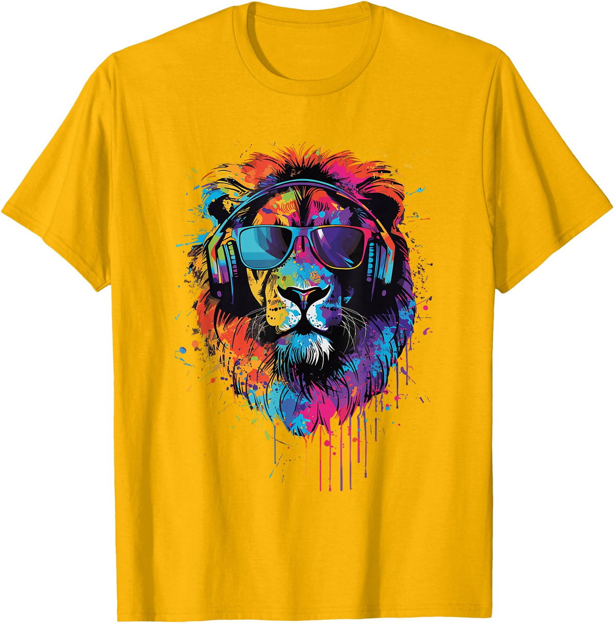 Lion Sunglasses Headphones Design Lion Sunglasses Headphones T-Shirt - Golden Yellow