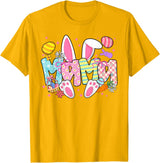 Easter Mama Bunny Ears Coquette Bow Easter Rabbit Mom Women T-Shirt in Golden Yellow