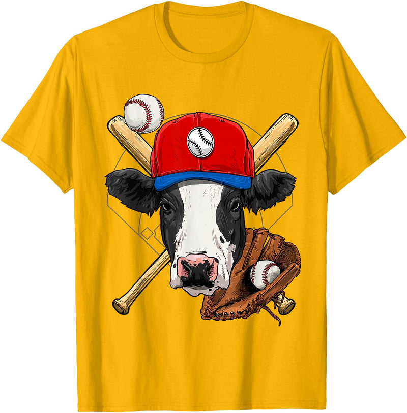 Wowsome! Cow Baseball Cow Lovers Baseball Player T-Shirt - Golden Yellow