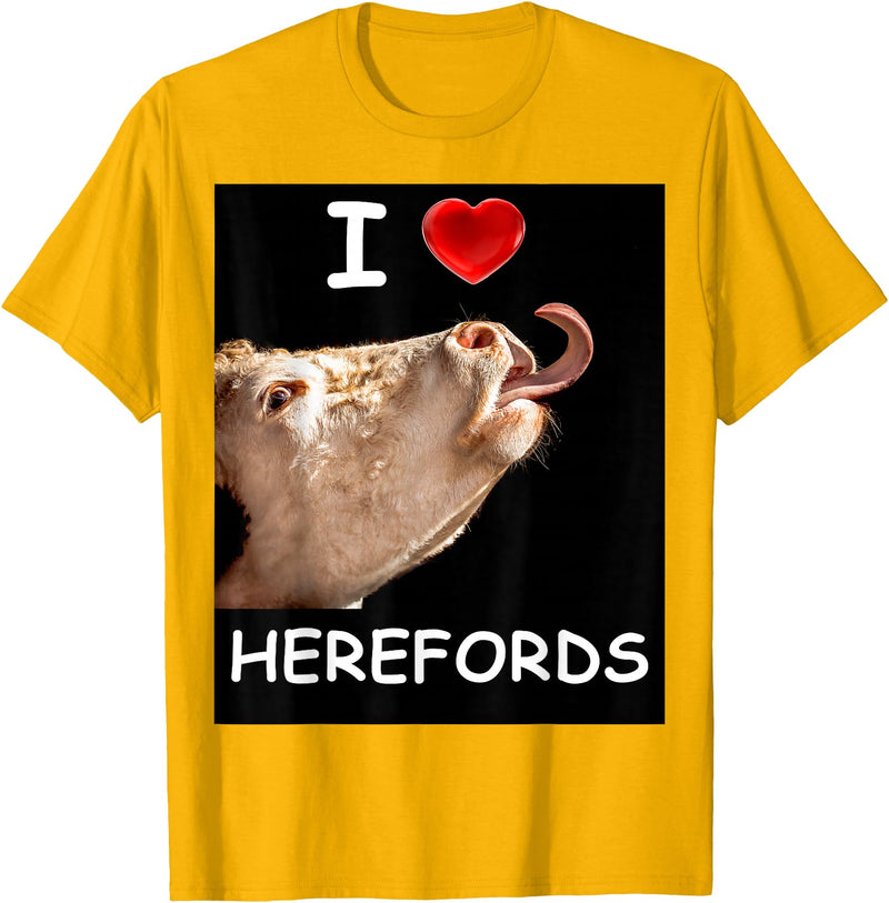 WhiteHorseDepot I Love Herefords with Cow Tongue T-Shirt - Golden Yellow