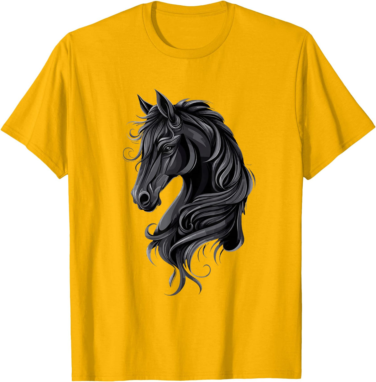 Artful Horse Designs Black Horse Portrait – Friesian Horse T-Shirt - Golden Yellow