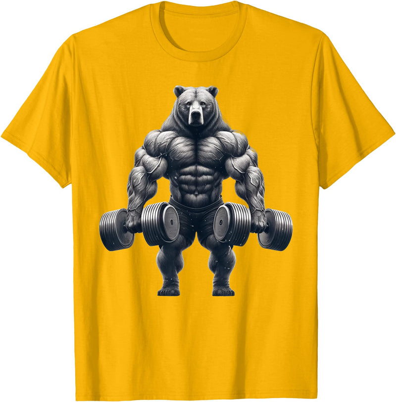 Bear Powerlifting Weightlifting Gym Apparel Bear Powerlifting Weightlifting Gym Workout T-Shirt - Golden Yellow