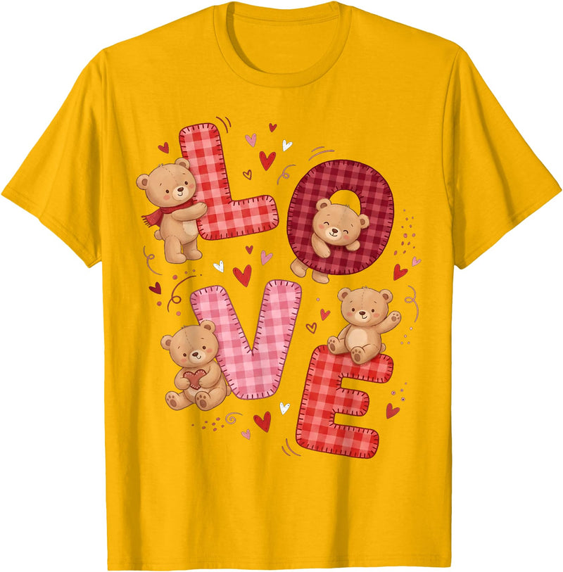 Love Teddy Bear Girl Valentine Women Cute Teddy Bear Women Valentines Shirt Girl Love Heart T-Shirt - Golden Yellow