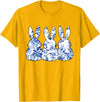 Chinoiserie Bunnies Blue and White Chinoiserie Florals Women T-Shirt in Golden Yellow