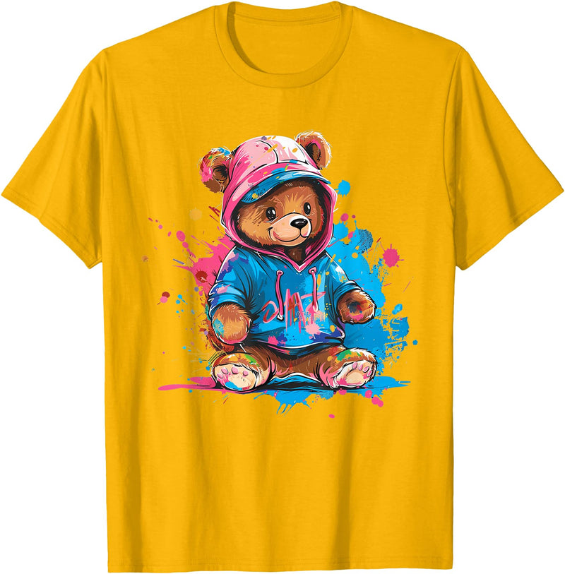 Teddy Bear Colorful Men WomenDesigns Hip Hop Colorful Teddy Bear Men Women Kids T-Shirt - Golden Yellow