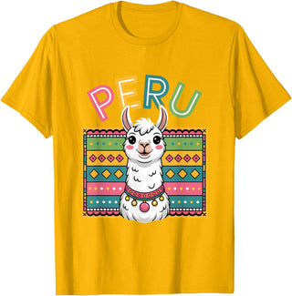 Peru Flag Peruvian Roots Peru Llama Peruvian Roots Peru Heritage T-Shirt - Golden Yellow