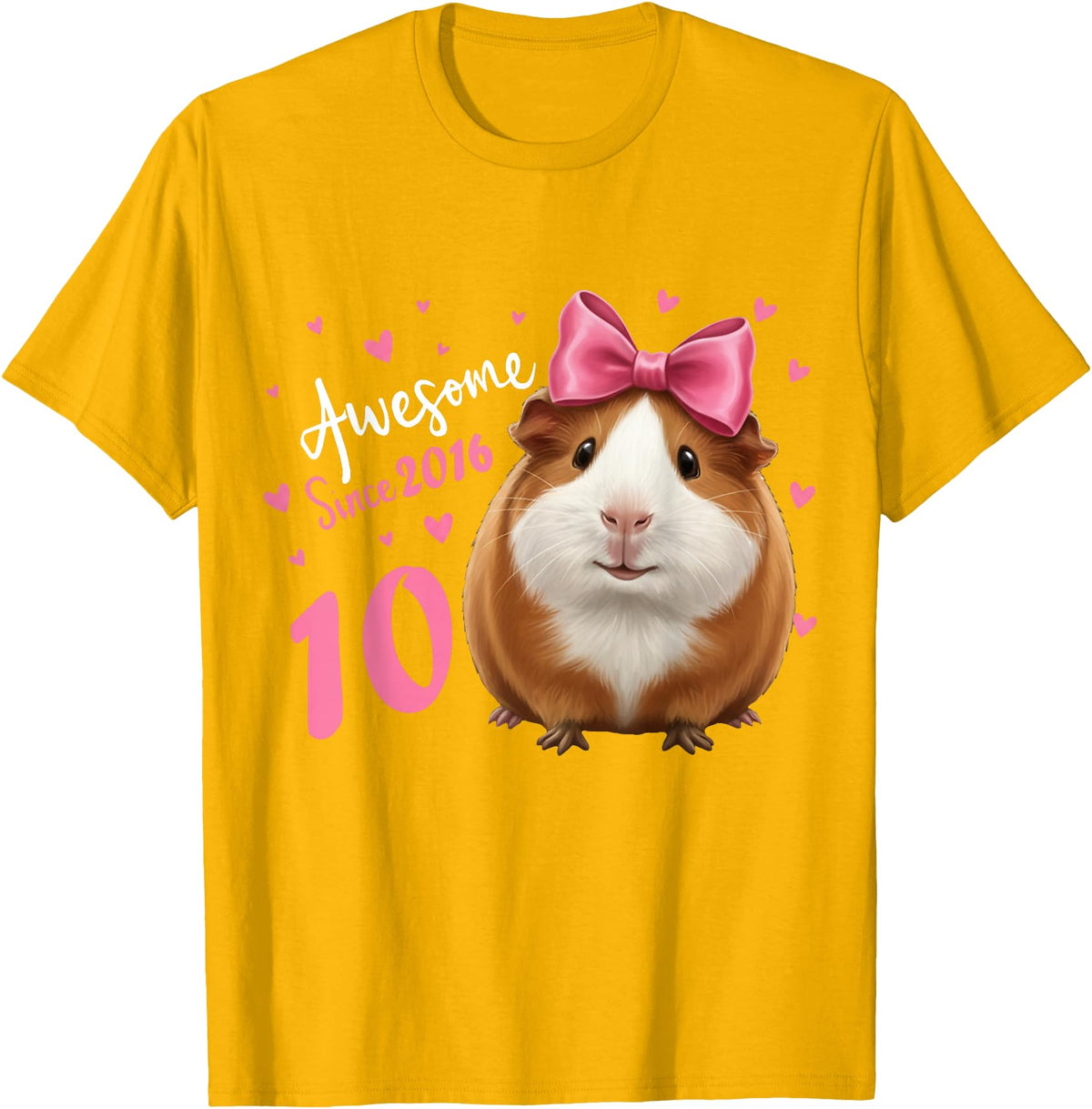 Funny Guinea Pig Birthday Party Girls 10 Years Old Guinea Pig Birthday for Girls 10th Bday T-Shirt - Golden Yellow