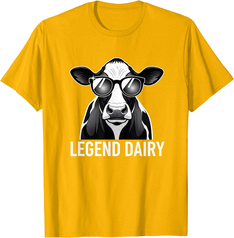 Farmstead Legends Legend Dairy, Cool Cow with Sunglasses T-Shirt - Golden Yellow